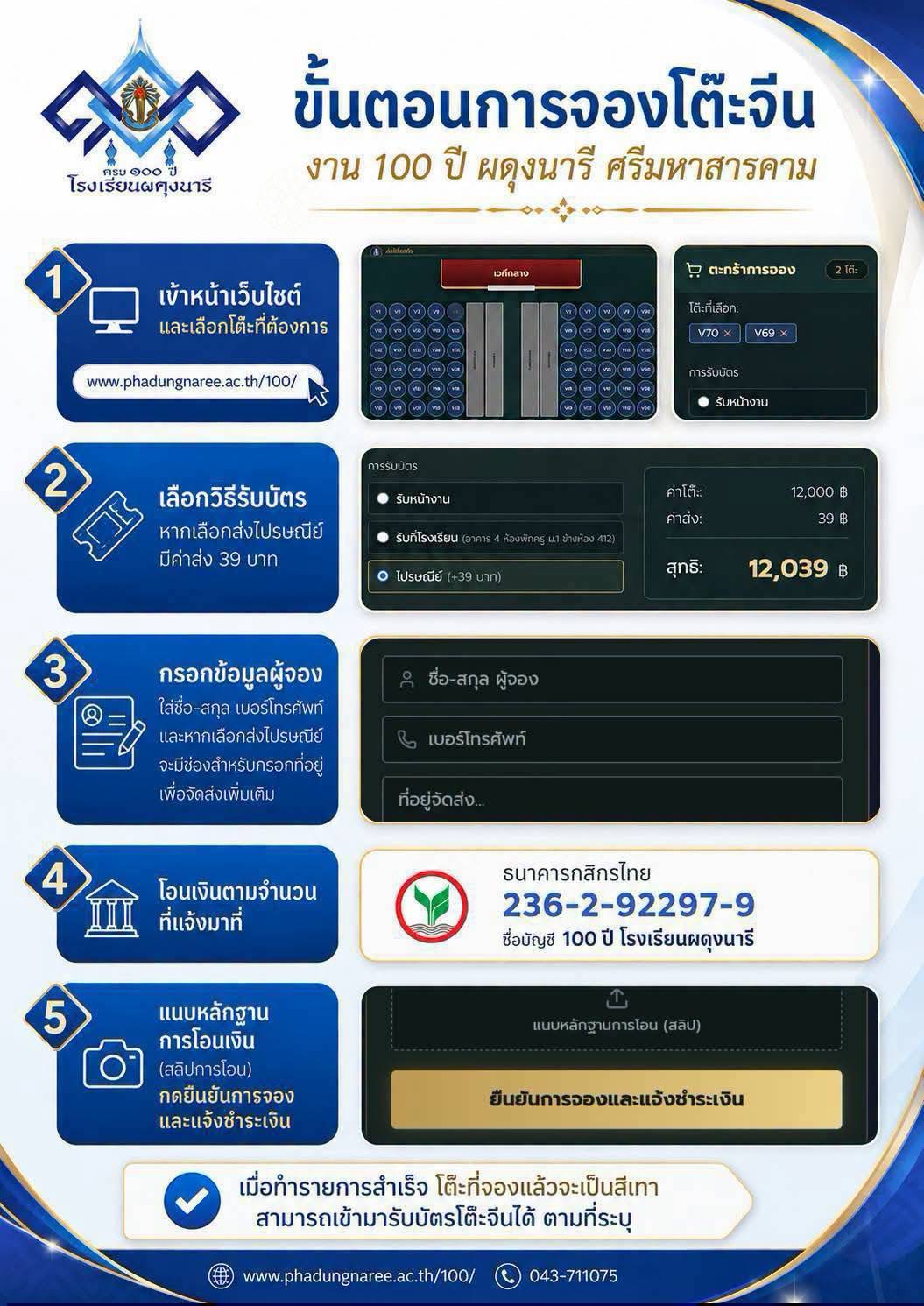 ขั้นตอนการจองโต๊ะจีน
